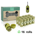 The biodegradable poop bag set of 16 rolls in green.