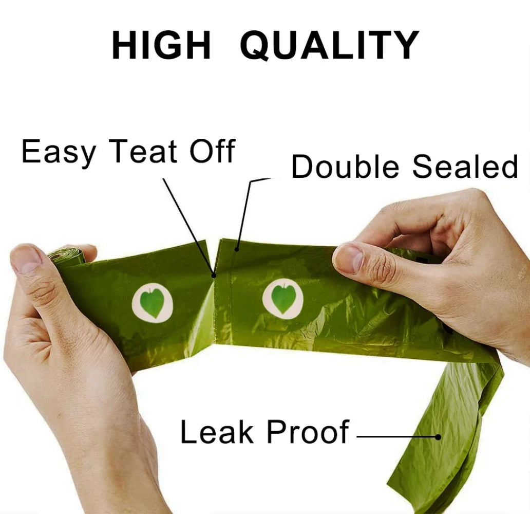 A high quality biodegradable poop bag being easily torn from the reel. The bags are double sealed and leak proof.