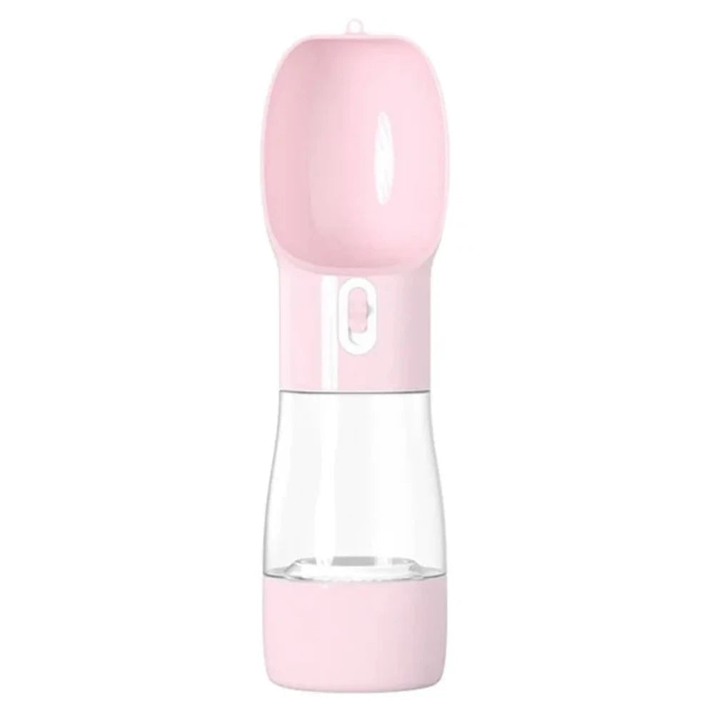 The portable pet feeding bottle in pink.