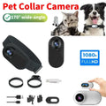 The wireless action camera collar and it kit inclusions. A graphic of a cat and a dog both wearing the devices.